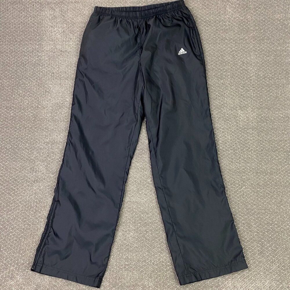 Vintage Y2K Adidas Windbreaker Track Pants Men's Medium Black Nylon Ankle Zip